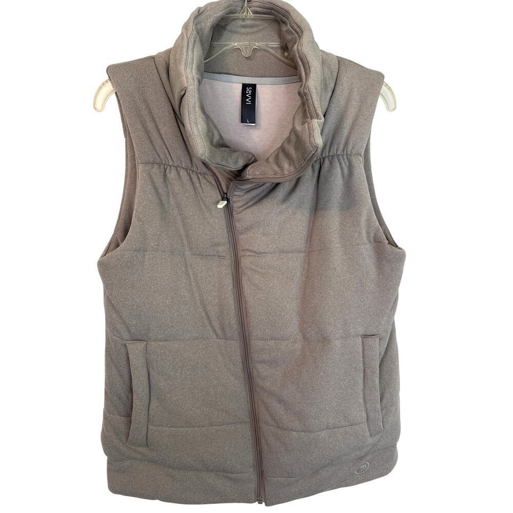 Savvi  MEG Asymmetrical Zip Front High Collar Quilted Vest in Taupe Size Large - Picture 3 of 9